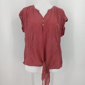 womens per seption concept size medium burnt orange red tie front blouse boho